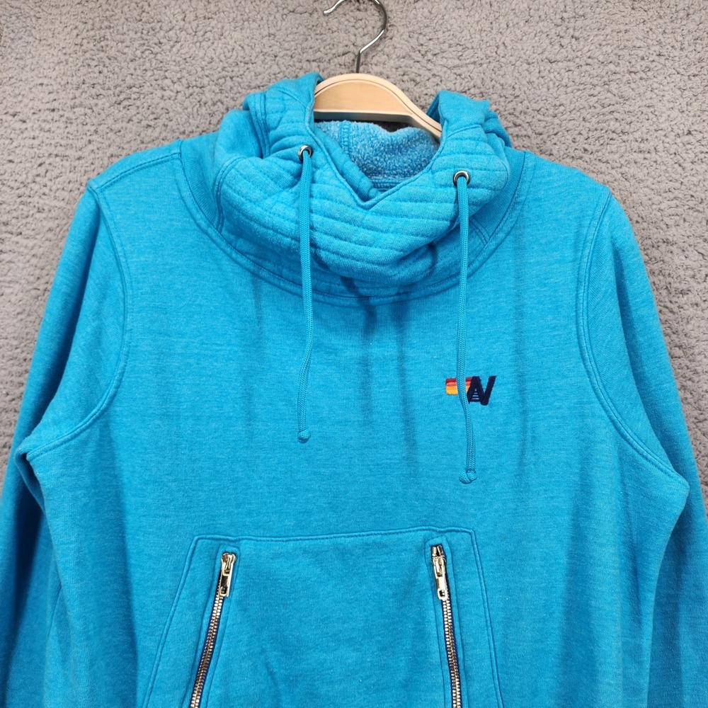 Aviator Nation Womens XS Turquoise Blue Quilted Funnel Neck Zip Pocket Hoodie - Picture 7 of 11